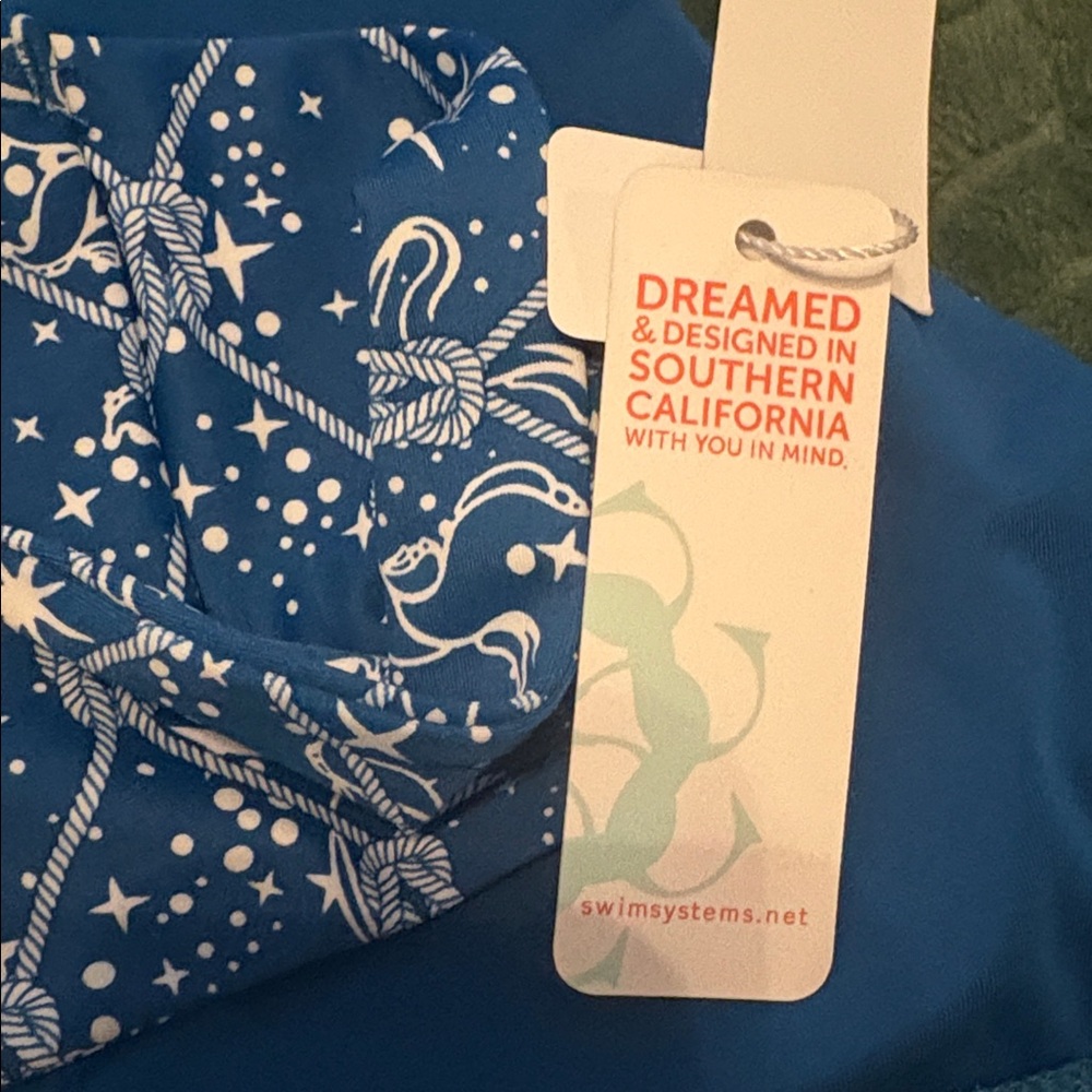NWT Swim Systems Halter Bikini Top Blue White Nautical Pattern 34D - Picture 8 of 8